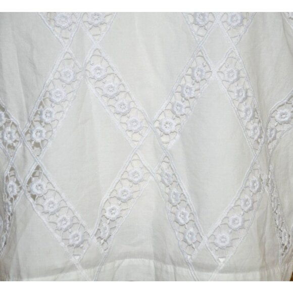 Ann Taylor White Pullover Blouse Top Size XL 3/4 Puff Sleeve Cotton Square Neck - Picture 3 of 11